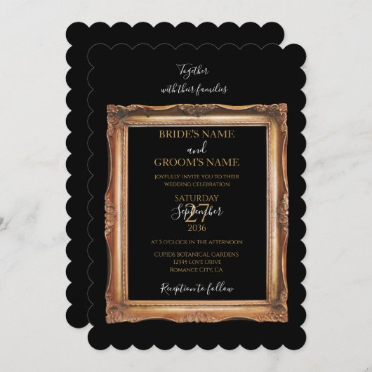 zwart en gouden bruiloft kaart (Voorkant / Achterkant)