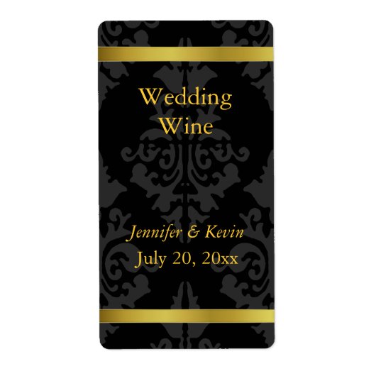 Zwart en Gouden Bruiloft Wijn Label (Voorkant)