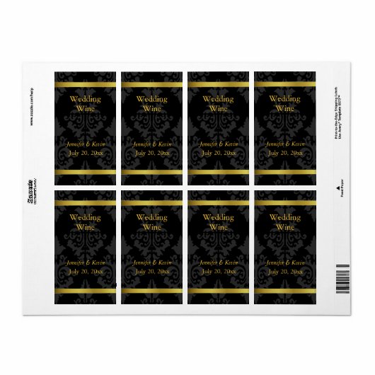 Zwart en Gouden Bruiloft Wijn Label (Full Sheet)