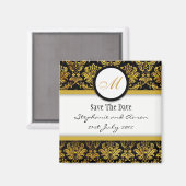Zwart en gouden Damask Monogram opslaan Datum Magneet (Voorkant / Achterkant)