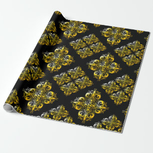 Zwart en gouden damastpatroon cadeaupapier