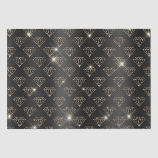 Zwart en gouden diamant Elegante trouw verlovingsr Tissuepapier (Voorkant)