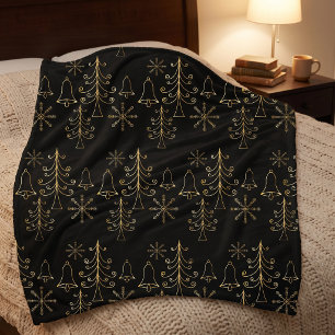 Zwart en gouden draadframe Kerstboompatroon Sherpa Deken