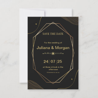 Zwart en gouden eenvoudige Save the Date uitnodigi Kaart