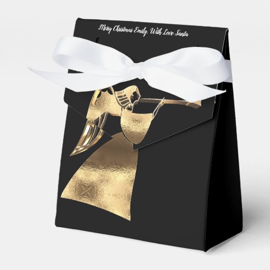 Zwart en Gouden Engel Spelen Trompet Elegant Bedankdoosjes (Voorkant Zijde)
