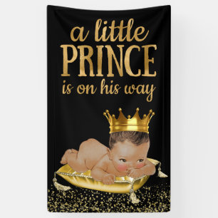Zwart en gouden etnische prins baby shower spandoek