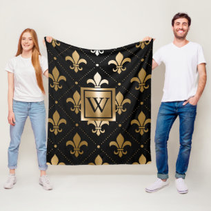 Zwart en Gouden Fleur-de-lis Fleece Deken
