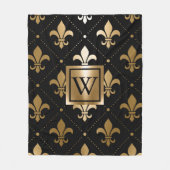 Zwart en Gouden Fleur-de-lis Fleece Deken (Voorkant)