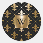 Zwart en Gouden Fleur-de-lis Ronde Sticker (Voorkant)
