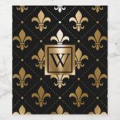 Zwart en Gouden Fleur-de-lis Wijn Etiket (Enkel label)