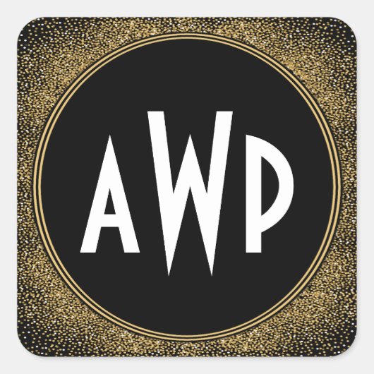 Zwart en Gouden Folie Art Deco Huwelijksgunsten Vierkante Sticker (Voorkant)