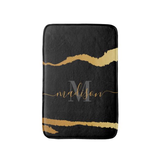 Zwart en gouden Folie Monogram Badmat (Voorkant Verticaal)