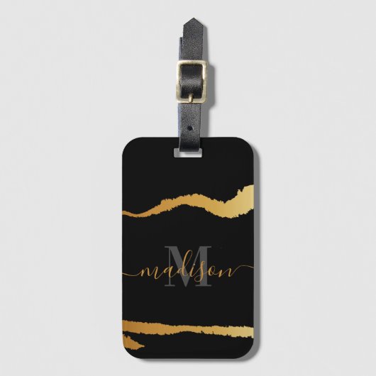 Zwart en gouden Folie Monogram Bagagelabel (Voorkant (verticaal))