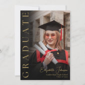 Zwart en gouden foto afstudeerfeest uitnodiging (Voorkant)