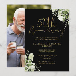Zwart en gouden foto voor 50ste verjaardag met gro kaart