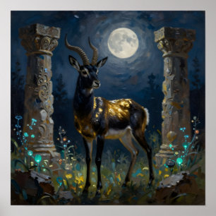Zwart en Gouden Gazelle   Wilde-Illustratie Poster