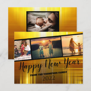 Zwart en gouden gelukkig nieuwjaar fotocollage briefkaart
