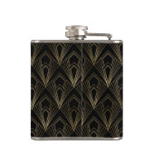 Zwart en gouden geometrisch patroon | Monogram Heupfles (Achterkant)