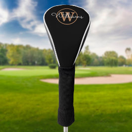 Zwart en gouden gepersonaliseerd monogram golfheadcover