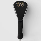 Zwart en gouden gepersonaliseerd monogram golfheadcover (Voorkant)