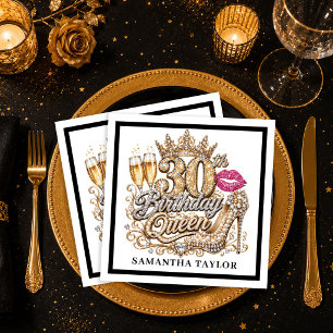 Zwart en gouden glinster luxe 30e verjaardag tafel servet