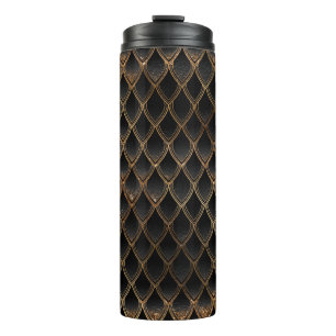 Zwart en gouden glinsterende draak schubbenpatroon thermosbeker