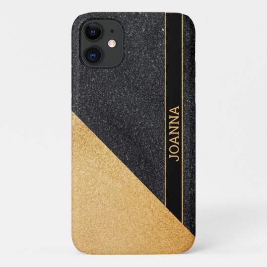 Zwart en gouden glitter Case-Mate iPhone case (Achterkant)