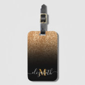 Zwart en Gouden Glitter Monogram Bagagelabel (Voorkant (verticaal))