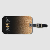 Zwart en Gouden Glitter Monogram Bagagelabel (Voorkant (horizontaal))