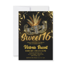 Zwart en gouden glitters maskerbal masker Sweet 16