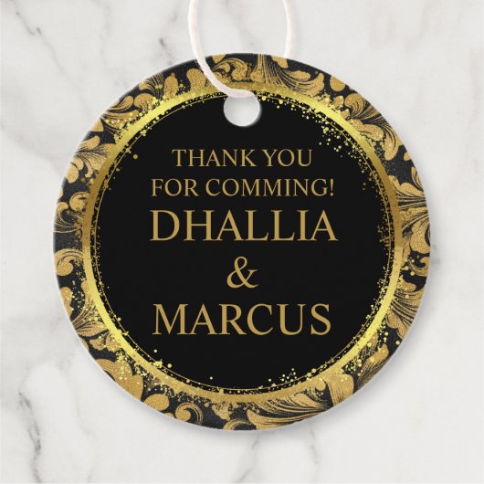 Zwart en gouden Gothic patroon Bedankjes Labels (Voorkant)