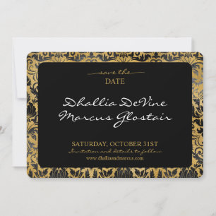 Zwart en gouden Gothic patroon Save The Date