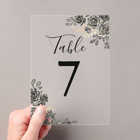 Zwart en gouden gotische bloem tafelnummer acryl uitnodigingen (Insitu (Draagbaar))