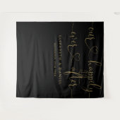 Zwart en gouden hartscript trouwdag wandkleed (Voorkant (horizontaal))