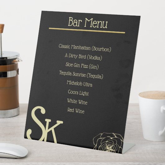 Zwart en Gouden Huwelijksbar Menu Reclamebord Met Voetstuk (Insitu)