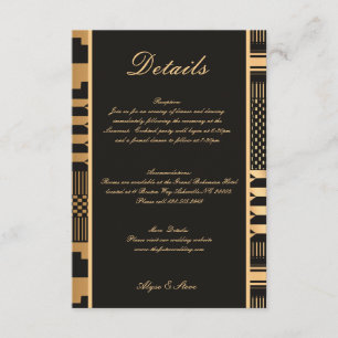 Zwart en gouden Kente Informatiekaartje