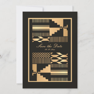 Zwart en gouden Kente Save The Date