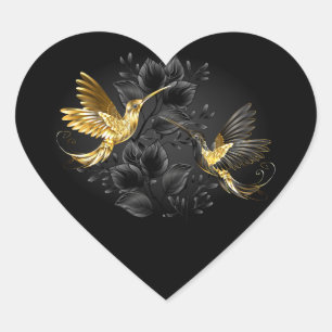 Zwart en gouden kolibrie hart sticker