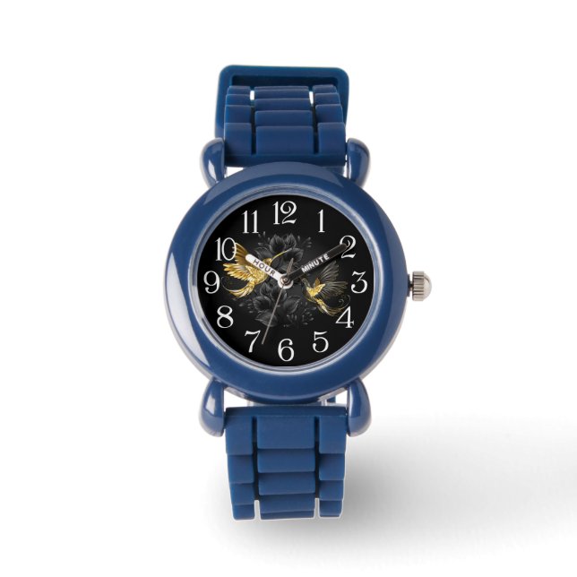 Zwart en Gouden Kolibrie Horloge (Voorkant)