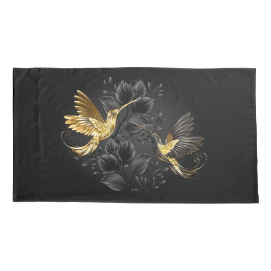 Zwart en gouden kolibrie kussensloop (Achterkant)