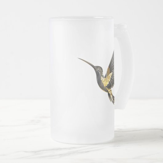 Zwart en gouden kolibrie matglas bierpul (Voorkant rechts)