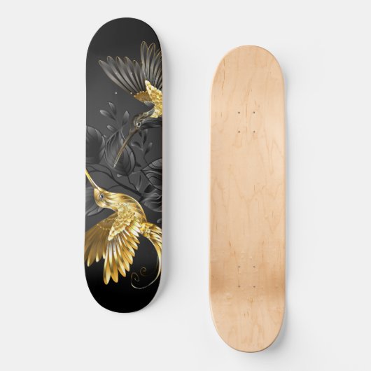 Zwart en Gouden Kolibrie Skateboard (Voorkant)