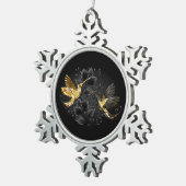 Zwart en Gouden Kolibrie Tin Sneeuwvlok Ornament (Rechts)