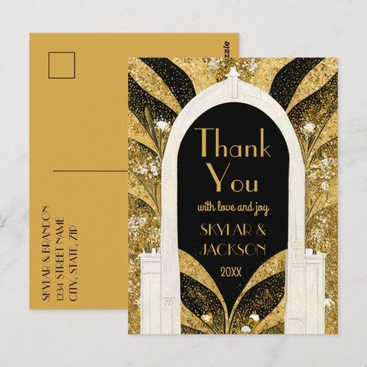 Zwart en gouden kunst Deco Archway Weddenschap Har Briefkaart (Voorkant / Achterkant)