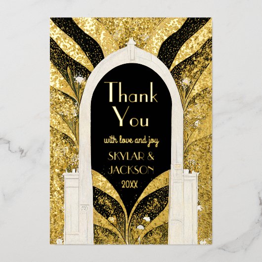 Zwart en gouden kunst Deco Archway Weddenschap Har Folie Uitnodiging (Voorkant)