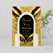 Zwart en gouden kunst Deco Archway Weddenschap Har Folie Uitnodiging (Staand Voorkant)