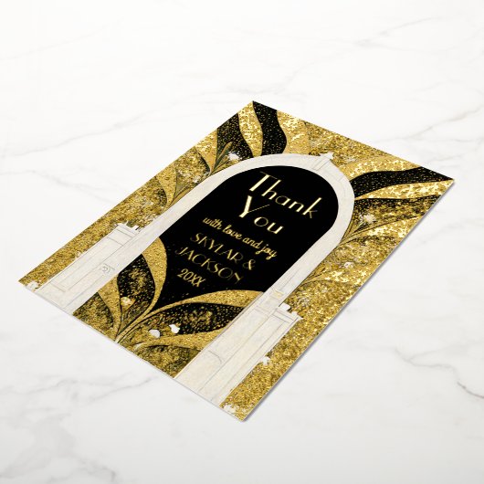 Zwart en gouden kunst Deco Archway Weddenschap Har Folie Uitnodiging (Gedraaid)