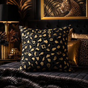 Zwart en gouden luipaardprint dierpatroon kussen