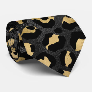 Zwart en gouden luipaardprint stropdas