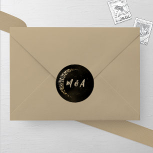 Zwart en Gouden Maan en Achterhuwelijk Ronde Sticker